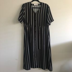 Black and white striped midi dress
